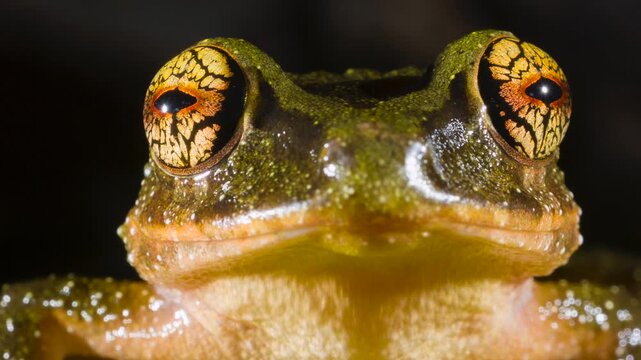 A Pristimantis frog with spectacularly coloured eyes. An unidentified species from rainforest near Puerto Quito in western Ecuador