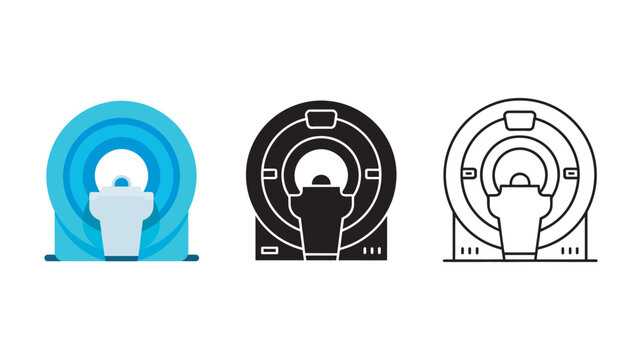 MRI scanner machine diagnostic imaging equipment vector icon set, medical radiology technology symbols, hospital diagnostic imaging concept