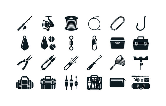Fishing float accessories like lines hooks weights reels and tools used together with floats in angling equipment clean solid