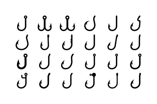 Fishing hooks like single hooks treble hooks circle hooks barbed hooks and various angling hook types used for catching fish clean