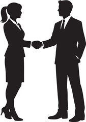 Obraz premium Business handshake silhouette of a man and woman in formal attire symbolizing agreement and partnership isolated on white background