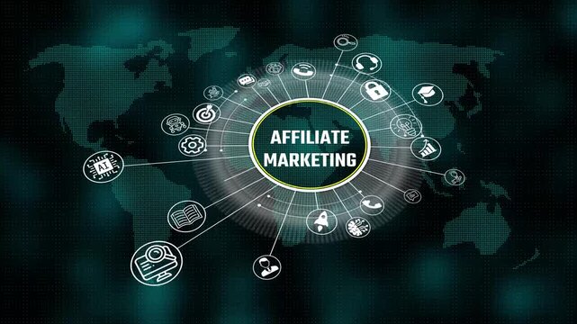 fafiate marketing 3d illustration. Business, Technology, Internet and network concept. virtual screen of the future and sees the inscription. 4k video animation and world map