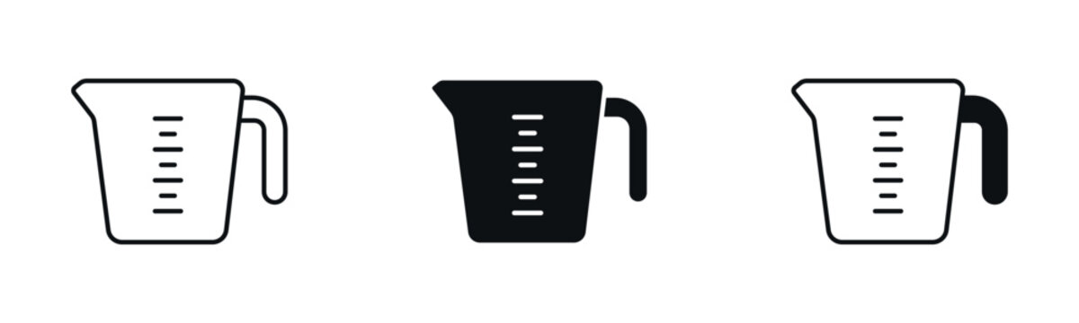 Measuring Cup Icon Set, Kitchen Liquid Measuring Jug Outline and Solid Icon Set .vector illustration
