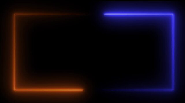 Seamless loop animated rectangle picture frame with two tone neon color 4K video motion graphic isolated on transparent background. Animation of glowing neon rectangles abstract background. 