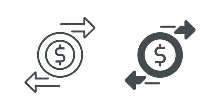 Money exchange transaction thin line and solid icon set, multi series web minimal icons, financial transfer, currency exchange, banking payment and digital transaction concept illustration.