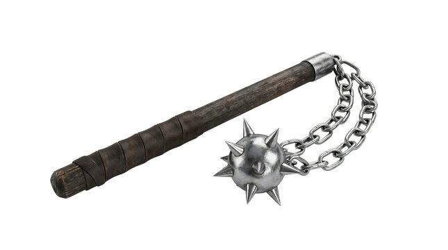 Medieval flail weapon isolated on white background historical combat spiked chain mace concept