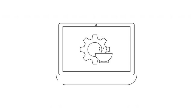 Minimalist Laptop Screen Displaying Gear and Bowl Icon.