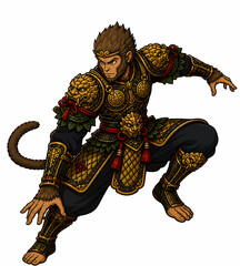 Epic Monkey King Warrior Vector Set in Dynamic Combat Poses (Sun Wukong Inspired Character) © Itchyhands