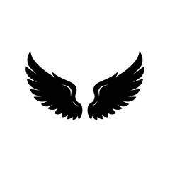 Fototapeta premium Black silhouette of bird wings isolated on white background.