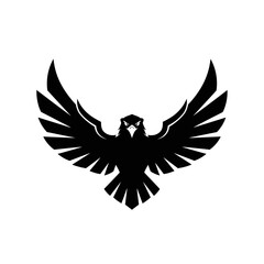 Fototapeta premium Minimalist black eagle silhouette icon with wings spread wide.