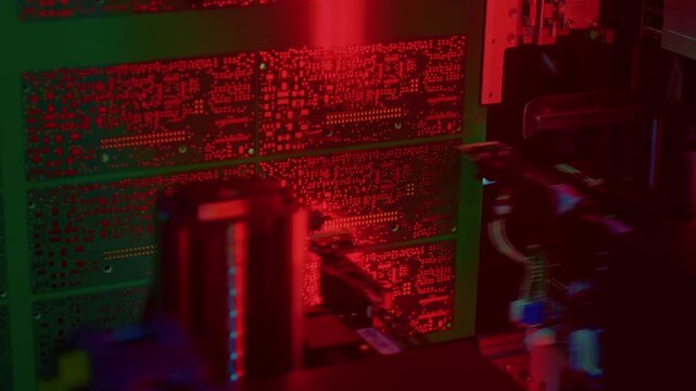Analysis and diagnostics of electronic circuit board, testing. Machine for checking the connection of chips, transistors. Hardware semiconductor production. Robotic micromanipulator microchip repair