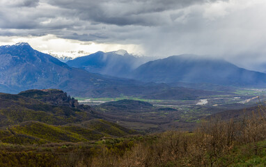 Fototapeta premium Greek landscape under dramatic skies in Meteora, Greece