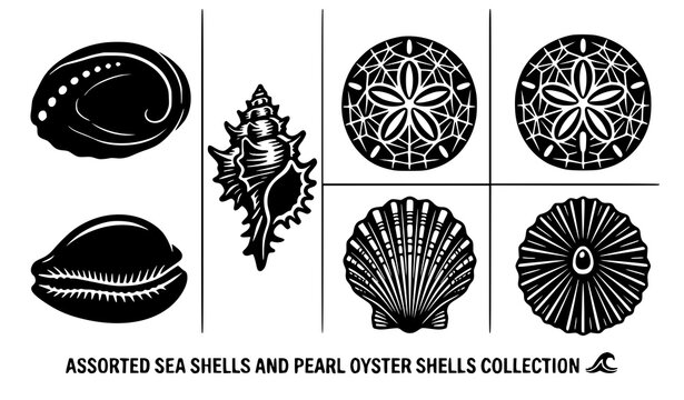 Minimal seashell silhouette vector pearl shell outline icon set