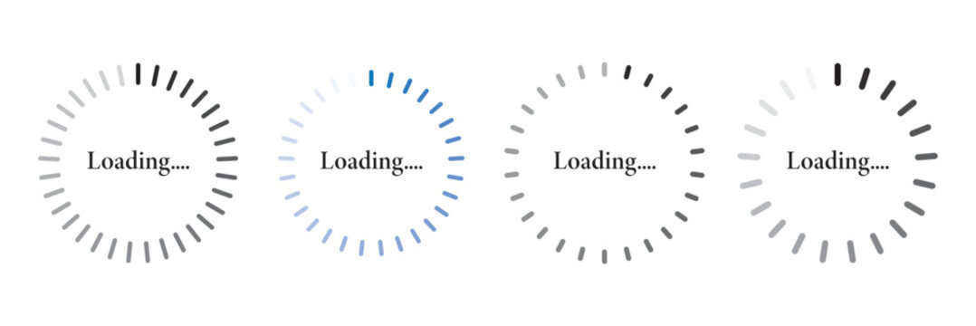 ​Set of loading progress bar icons with circular dotted and dashed buffering symbols for web interface and mobile applications.