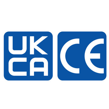 UKCA and CE Conformity Certification Marks in Square Format for UK and European Product Safety Regulatory Compliance and Market Authorization