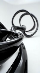 Naklejka premium Abstract black glossy sculptural forms with flowing curves and reflective surfaces creating modern artistic composition for contemporary design projects.