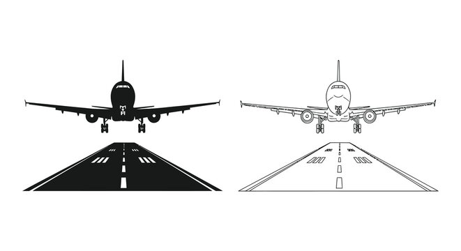 Airplane silhouettes with runway black and white illustration silhouette high quality