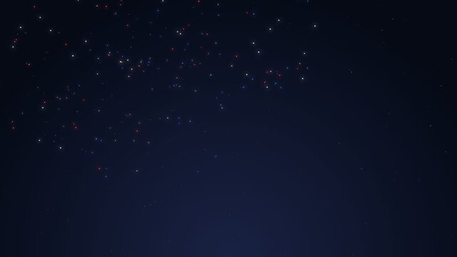 Cinematic red, white, and blue fireworks bursting in a deep night sky. Clean text-free celebration background. Represents patriotic holidays, New Year events, and festival aesthetics.