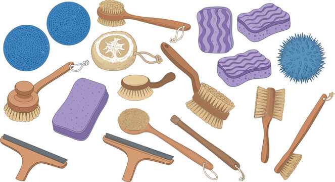 Assorted colorful bath and grooming tools Vector