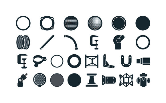 Pop filter structures like frames meshes arms clamps rings and construction elements of vocal recording accessories clean solid