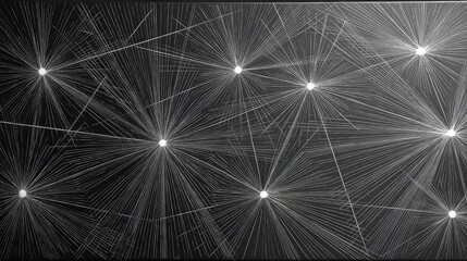 Obraz premium Numerous bright points of light emit complex radiating lines across a dark background