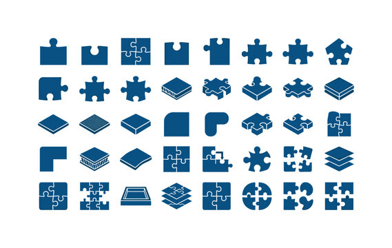 Puzzle structures like interlocking tabs edges corners pieces shapes and construction elements of cardboard puzzles clean solid