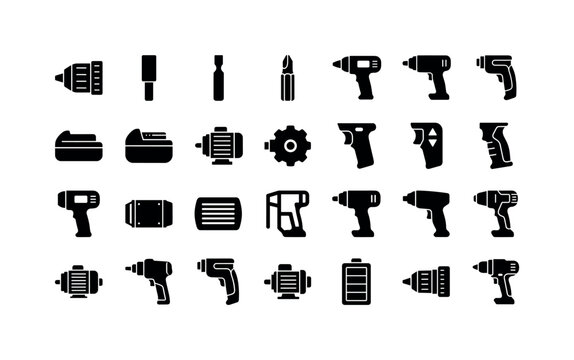 Cordless screwdriver structures like chucks bits batteries motors handles triggers and construction elements of power tools clean
