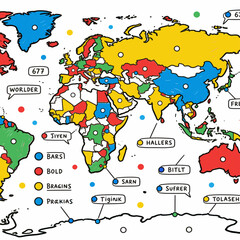 Obraz premium A playful and artistic map sketch with a color-coded legend, perfect for educational materials or creative storytelling websites.