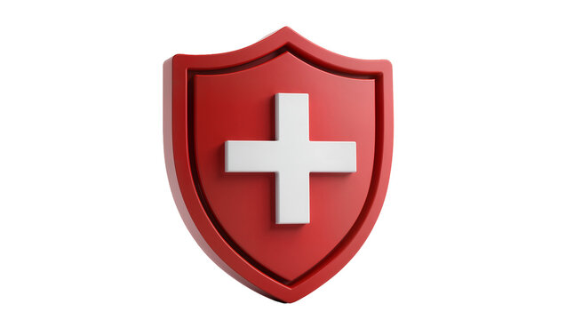 Red shield with white cross symbol, isolated on transparent background