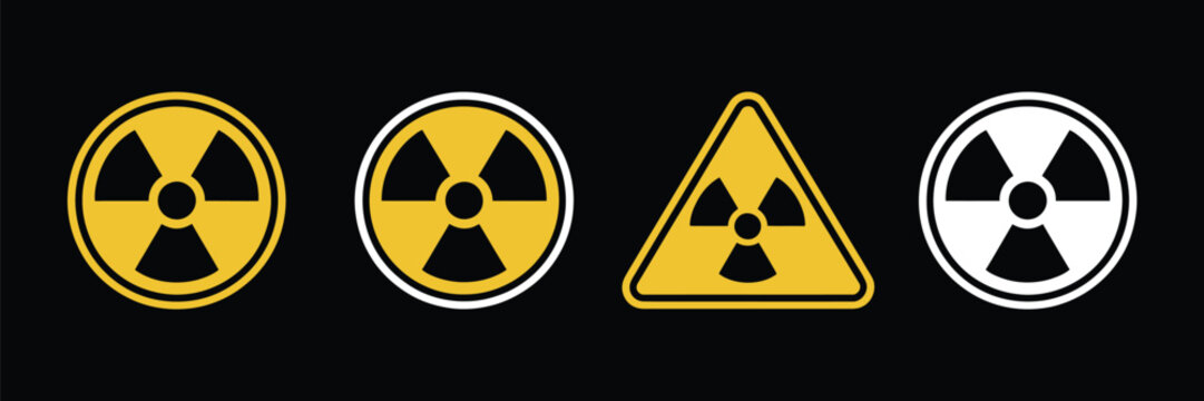 Radiation hazard signs vector, illustration, round and triangular radioactive symbols for warning alert and nuclear safety danger areas concept.
