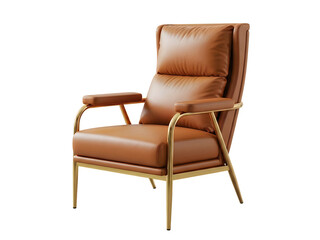 Obraz premium Elegant brown leather armchair with curved metal frame and high backrest