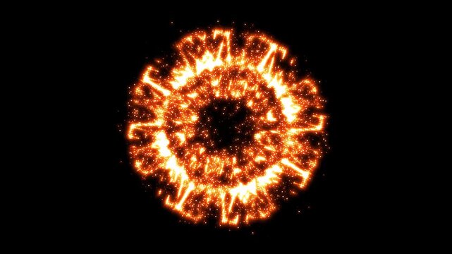 Glowing golden firework explosion with shimmering particles, abstract line burst motion graphics on dark backdrop, elegant festive light celebration effects, cinematic energy blast loop. 4k video