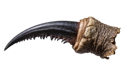 Sharp black dinosaur claw with serrated edge and rough skin, isolated on transparent background © Ryan