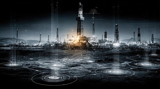Seismic exploration oil gas detection systems concept representing natural resource infrastructure platforms subsurface vibration analysis technology energy industry innovation