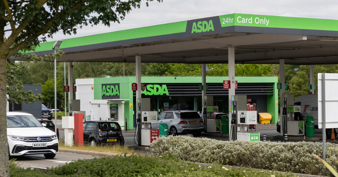 Wolstanton, Stoke on Trent united kingdom May 19th 2025 Asda operates more than 300 petrol stations in the UK. Asda is part of Walmart group.