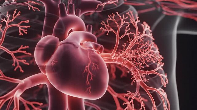 Human Heart And Pulmonary System 3d Medical Animation Showing Blood Flow Through Bronchial Vessels And Respiratory Anatomy