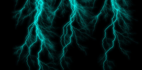 Obraz premium Electric blue lightning bolts on black background, abstract energy concept