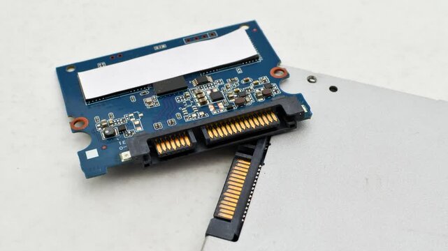 Close-up of an SSD circuit board, showcasing the complexity and precision of modern storage technology.