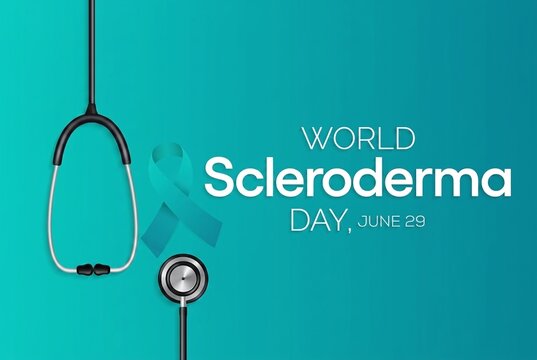 World Scleroderma Day June 29 Medical Awareness Banner Teal Ribbon Stethoscope Modern Design