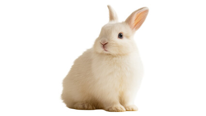 Cream fluffy rabbit sitting attentively with upright ears © Andrei