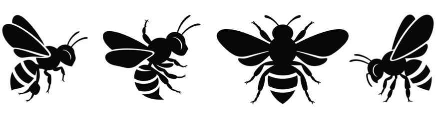 Black bee silhouette icon set, bee icons in clean vector illustration EPS 10 format, simple modern design for nature, honey, and insect concepts. © MD REZAUL