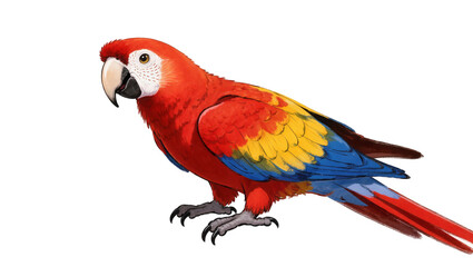Scarlet macaw parrot with blue wings and yellow feathers perched © Andrei