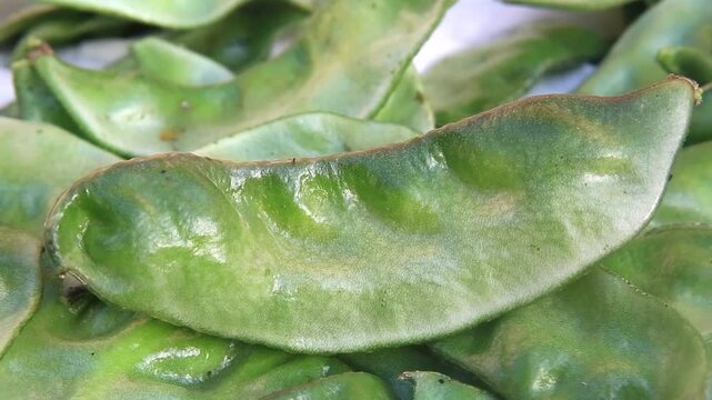 Fresh Green Hyacinth Bean Pods Close Up
