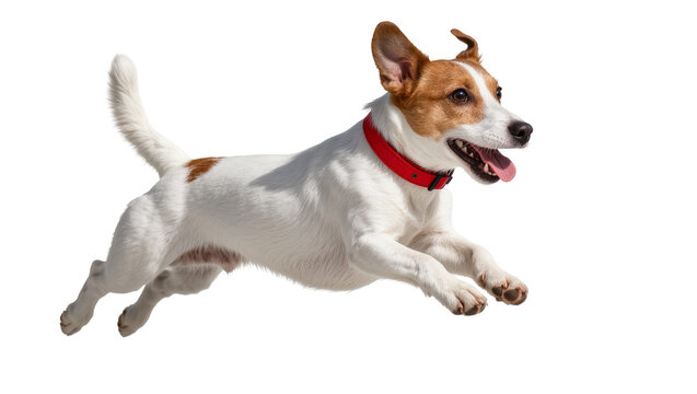 Energetic Jack Russell Terrier Jumping with Red Collar