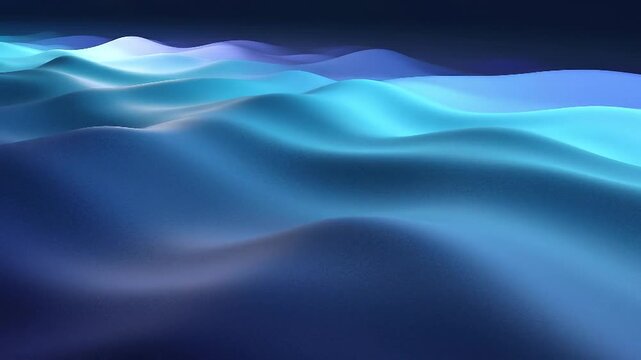 Serene abstract landscape of rolling blue and cyan hills with soft glowing light, creating a tranquil and dreamlike atmosphere
