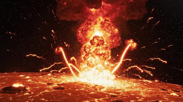 Volcanic Planet Explosion Erupting Energy Blast Space Background