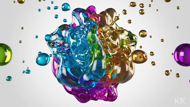 Dynamic Splash of Vibrant Liquid Colors Including Teal Blue Gold and Magenta Forming Abstract Shapes and Droplets Against a Clean White Background with Subtle Reflections