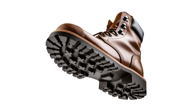 Brown leather hiking boot with rugged black rubber sole