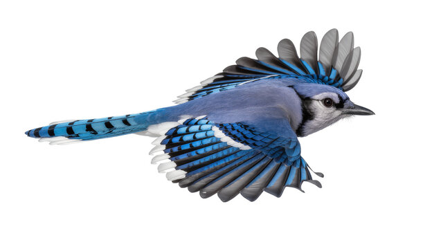 Blue Jay Flying with Extended Wings and Crest Feathers