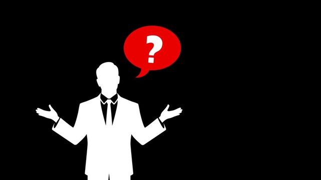 Question mark sign animation on Transparent Background. Businessman is Thinking with Question Mark Speech Bubble. People Are Thinking Animation 4K. Alpha Channel